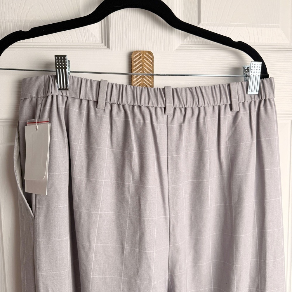 Womens Windowpane Plaid Trousers M Grey Office Workwear Wide Leg Pants Preppy - Picture 4 of 12
